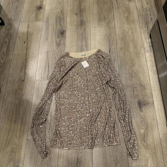 Intimately Free People Sequin Long Sleeve Top NWT XL Gold - Picture 1 of 2